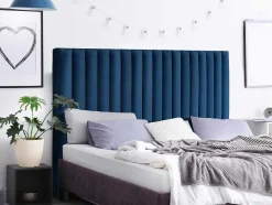Vente-unique Hoofdeinde En Brugkast-Hoofdeinde Sarah Met Verticale Naden - 140 Cm - Fluweel - Donkerblauw