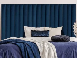 Vente-unique Hoofdeinde En Brugkast-Hoofdeinde Sarah Met Verticale Naden - 160 Cm - Fluweel - Donkerblauw