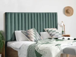 Vente-unique Hoofdeinde En Brugkast-Hoofdeinde Sarah Met Verticale Naden - 160 Cm - Fluweel - Amandelgroen