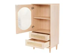 ModernLuxe Buffetkast-Hoog Dressoir Met 1 Transparante Acryldeur En 2 Rotan Lades - Landelijke Stijl - Naturel