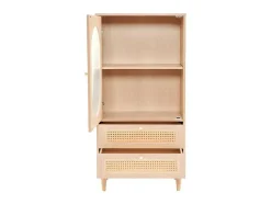 ModernLuxe Buffetkast-Hoog Dressoir Met 1 Transparante Acryldeur En 2 Rotan Lades - Landelijke Stijl - Naturel