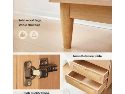 ModernLuxe Buffetkast-Hoog Dressoir Met 1 Transparante Acryldeur En 2 Rotan Lades - Landelijke Stijl - Naturel