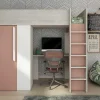Vente-unique Kinderbed Hoogslaper-Hoogslaper - 90 X 200 Cm - Met Kast En Bureau - Roze En Wit - Nicolas