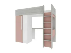 Vente-unique Kinderbed Hoogslaper-Hoogslaper - 90 X 200 Cm - Met Kast En Bureau - Roze En Wit - Nicolas