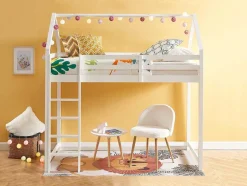 Vente-unique Kinderbed-Hoogslaper 90 X 190 Cm - Massief Grenen - Wit - Tarzia