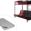Vente-unique Kinderbed Hoogslaper-Hoogslaper 90 X 190 Cm - Met Slaapbank - Metaal - Zwart En Rood + Futon + Matras - Modulo V