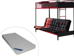 Vente-unique Kinderbed Hoogslaper-Hoogslaper 90 X 190 Cm - Met Slaapbank - Metaal - Zwart En Rood + Futon + Matras - Modulo V