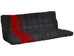 Vente-unique Aanbiedingen: Slaapkamer & Kantoor-Hoogslaper 90 X 190 Cm - Met Slaapbank - Metaal - Zwart En Rood + Futon - Modulo V