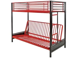 Vente-unique Aanbiedingen: Slaapkamer & Kantoor-Hoogslaper 90 X 190 Cm - Met Slaapbank - Metaal - Zwart En Rood + Futon - Modulo V