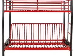 Vente-unique Aanbiedingen: Slaapkamer & Kantoor-Hoogslaper 90 X 190 Cm - Met Slaapbank - Metaal - Zwart En Rood + Futon - Modulo V