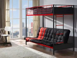 Vente-unique Aanbiedingen: Slaapkamer & Kantoor-Hoogslaper 90 X 190 Cm - Met Slaapbank - Metaal - Zwart En Rood + Futon - Modulo V