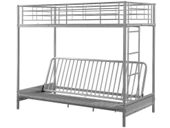Vente-unique Kinderbed Hoogslaper-Hoogslaper 90 X 190 Cm - Met Uitklapbare Bank - Metaal - Zilver + Zwart Futon - Modulo V