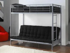 Vente-unique Kinderbed Hoogslaper-Hoogslaper 90 X 190 Cm - Met Uitklapbare Bank - Metaal - Zilver + Zwart Futon - Modulo V