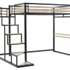 Vente-unique Aanbiedingen: Slaapkamer & Kantoor-Hoogslaper 140 X 200 Cm - Metaal En Mdf - Zwart En Naturel + Matras - Jogui