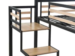 Vente-unique Aanbiedingen: Slaapkamer & Kantoor-Hoogslaper 140 X 200 Cm - Metaal En Mdf - Zwart En Naturel + Matras - Jogui