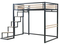 Vente-unique Aanbiedingen: Slaapkamer & Kantoor-Hoogslaper 140 X 200 Cm - Metaal En Mdf - Zwart En Naturel - Jogui