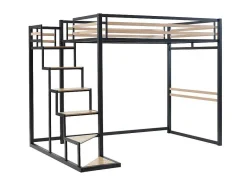 Vente-unique Aanbiedingen: Slaapkamer & Kantoor-Hoogslaper 140 X 200 Cm - Metaal En Mdf - Zwart En Naturel - Jogui