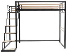 Vente-unique Aanbiedingen: Slaapkamer & Kantoor-Hoogslaper 140 X 200 Cm - Metaal En Mdf - Zwart En Naturel - Jogui