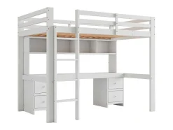Vente-unique Kinderbed Hoogslaper-Hoogslaper 90 X 200 Cm Met Bureau, Boekenkast, Lades En Ladder, Mdf Hout, Wit