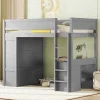 Vente-unique Kinderbed Hoogslaper-Hoogslaper 90 X 200 Cm Met Bureau + 2 Laden - Kledingkast Met Schuifdeur - Mdf Hout - Grijs