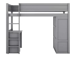 Vente-unique Kinderbed Hoogslaper-Hoogslaper 90 X 200 Cm Met Bureau + 2 Laden - Kledingkast Met Schuifdeur - Mdf Hout - Grijs
