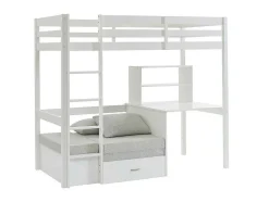 Vente-unique Kinderbed-Hoogslaper 90 X 200 Cm Met Bureau, Slaapbank En Opbergruimte - Massief Grenen - Gebleekt + Matras - Goliath Iii