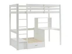 Vente-unique Kinderbed-Hoogslaper 90 X 200 Cm Met Bureau, Slaapbank En Opbergruimte - Massief Grenen - Gebleekt + Matras - Goliath Iii