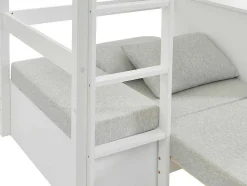 Vente-unique Kinderbed-Hoogslaper 90 X 200 Cm Met Bureau, Slaapbank En Opbergruimte - Massief Grenen - Gebleekt + Matras - Goliath Iii