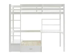 Vente-unique Kinderbed-Hoogslaper 90 X 200 Cm Met Bureau, Slaapbank En Opbergruimte - Massief Grenen - Gebleekt + Matras - Goliath Iii