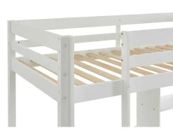 Vente-unique Kinderbed-Hoogslaper 90 X 200 Cm Met Bureau, Slaapbank En Opbergruimte - Massief Grenen - Gebleekt + Matras - Goliath Iii