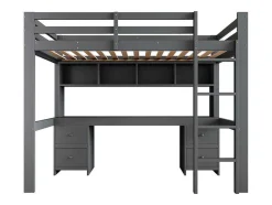 Vente-unique Kinderbed Hoogslaper-Hoogslaper 90 X 200 Cm Met Bureau, Boekenkast, Lades En Ladder, Mdf Hout, Grijs