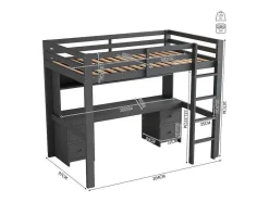 Vente-unique Kinderbed Hoogslaper-Hoogslaper 90 X 200 Cm Met Bureau, Boekenkast, Lades En Ladder, Mdf Hout, Grijs
