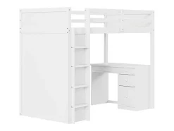 Vente-unique Kinderbed Hoogslaper-Hoogslaper 90 X 200 Cm Met Bureau, Opbergplanken, Lades En Ladder, Mdf-Hout, Wit