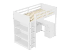 Vente-unique Kinderbed Hoogslaper-Hoogslaper 90 X 200 Cm Met Bureau, Opbergplanken, Lades En Ladder, Mdf-Hout, Wit