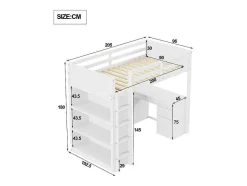 Vente-unique Kinderbed Hoogslaper-Hoogslaper 90 X 200 Cm Met Bureau, Opbergplanken, Lades En Ladder, Mdf-Hout, Wit