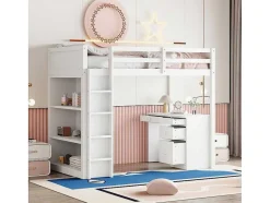 Vente-unique Kinderbed Hoogslaper-Hoogslaper 90 X 200 Cm Met Bureau, Opbergplanken, Lades En Ladder, Mdf-Hout, Wit