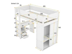Vente-unique Kinderbed-Hoogslaper 90 X 200 Cm Met Bureau + 2 Laden - Kledingkast Met Schuifdeur - Mdf Hout - Wit