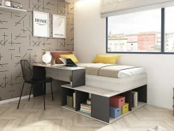 Vente-unique Kinderbed-Hoogslaper 90 X 200 Cm Met Opbergruimte En Bureau - Kleur: Naturel En Antraciet - Rigali