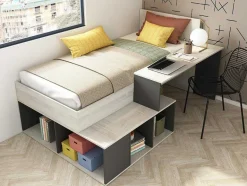 Vente-unique Kinderbed-Hoogslaper 90 X 200 Cm Met Opbergruimte En Bureau - Kleur: Naturel En Antraciet - Rigali