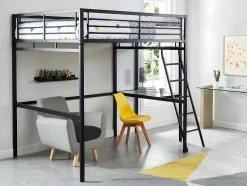 Vente-unique Kinderbed Hoogslaper-Hoogslaper Casual - Met Bureau - Kleur: Antraciet - Inclusief Matras 140 X 190 Cm