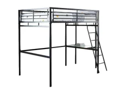 Vente-unique Kinderbed Hoogslaper-Hoogslaper Casual Ii - Bed 140 X 190 Cm - Bureau - Antraciet