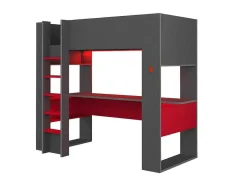 Vente-unique Kinderbed Hoogslaper-Hoogslaper Gamer Noah Met Bureau En Opbergruimtes - 90 X 200 Cm - Met Led'S - Antraciet En Rood