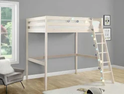 Vente-unique Kinderbed Hoogslaper-Hoogslaper Gedeon - 140 X 190 Cm - Massief Grenen - Gebleekt