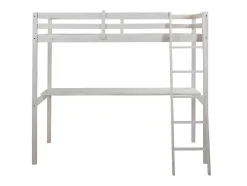 Vente-unique Kinderbed Hoogslaper-Hoogslaper Gedeon - 90 X 190 Cm - Met Bureau - Massief Grenen - Gebleekt