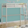 Vente-unique Kinderbed Hoogslaper-Hoogslaper Gedeon Ii - 90 X 190 Cm - Massief Grenen - Gebleekt + Matras