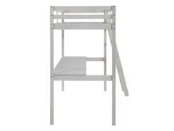 Vente-unique Kinderbed Hoogslaper-Hoogslaper Gedeon Ii - 90 X 190 Cm - Met Bureau - Massief Grenen - Gebleekt + Matras