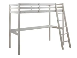 Vente-unique Kinderbed Hoogslaper-Hoogslaper Gedeon Ii - 90 X 190 Cm - Met Bureau - Massief Grenen - Gebleekt + Matras