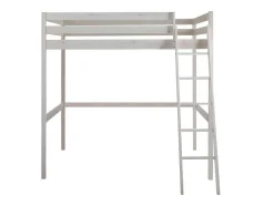 Vente-unique Kinderbed Hoogslaper-Hoogslaper Gedeon Ii - 140 X 190 Cm - Massief Grenen - Gebleekt + Matras
