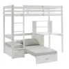 Vente-unique Kinderbed-Hoogslaper Goliath Ii Met Bureau, Bedbank En Opbergruimte - 90 X 200 Cm - Massief Grenen - Gebleekt