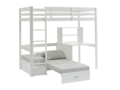 Vente-unique Kinderbed-Hoogslaper Goliath Ii Met Bureau, Bedbank En Opbergruimte - 90 X 200 Cm - Massief Grenen - Gebleekt